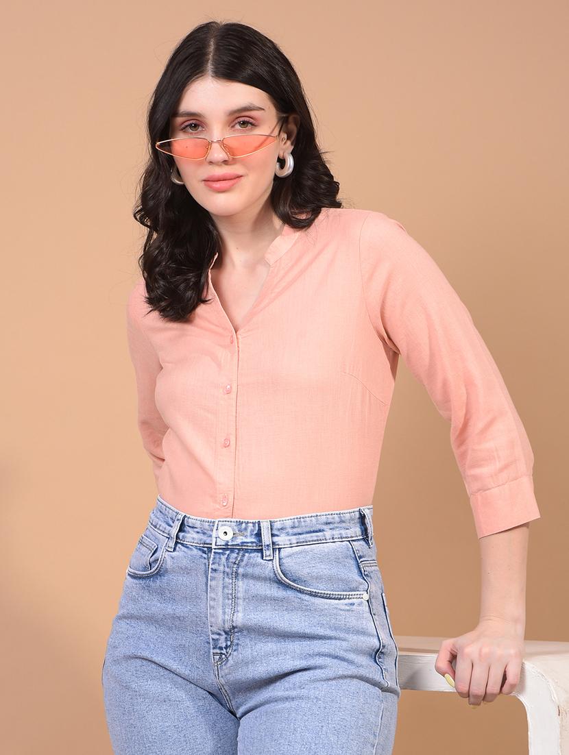 women solid mandarin neck regular shirt - 21934773 - Zoom Image - 0