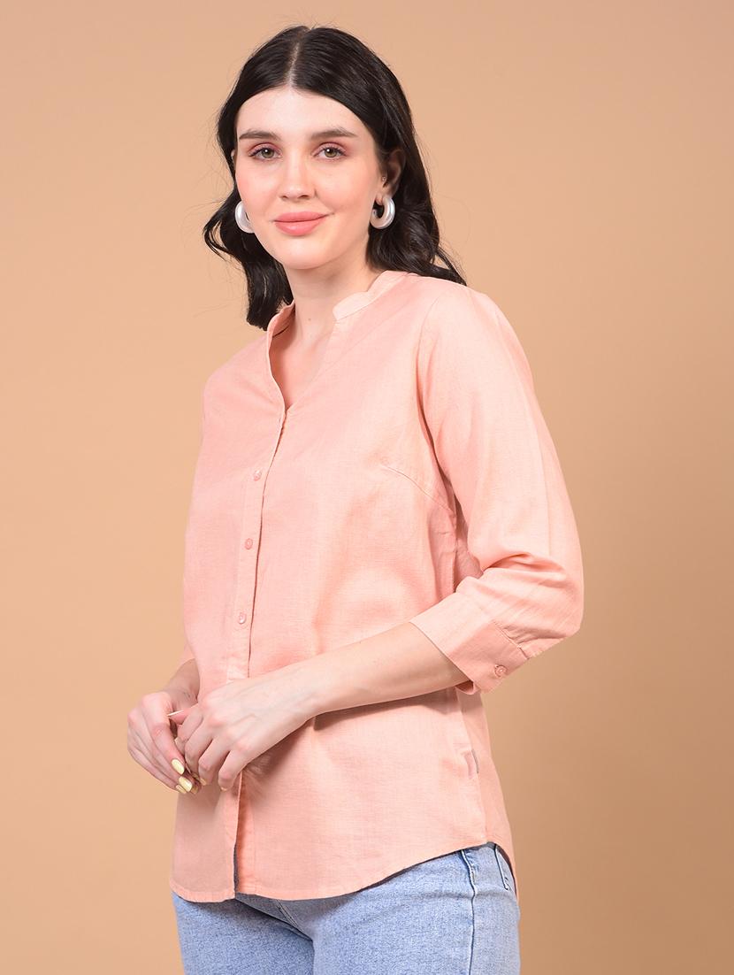 women solid mandarin neck regular shirt - 21934773 -  Standard Image - 1