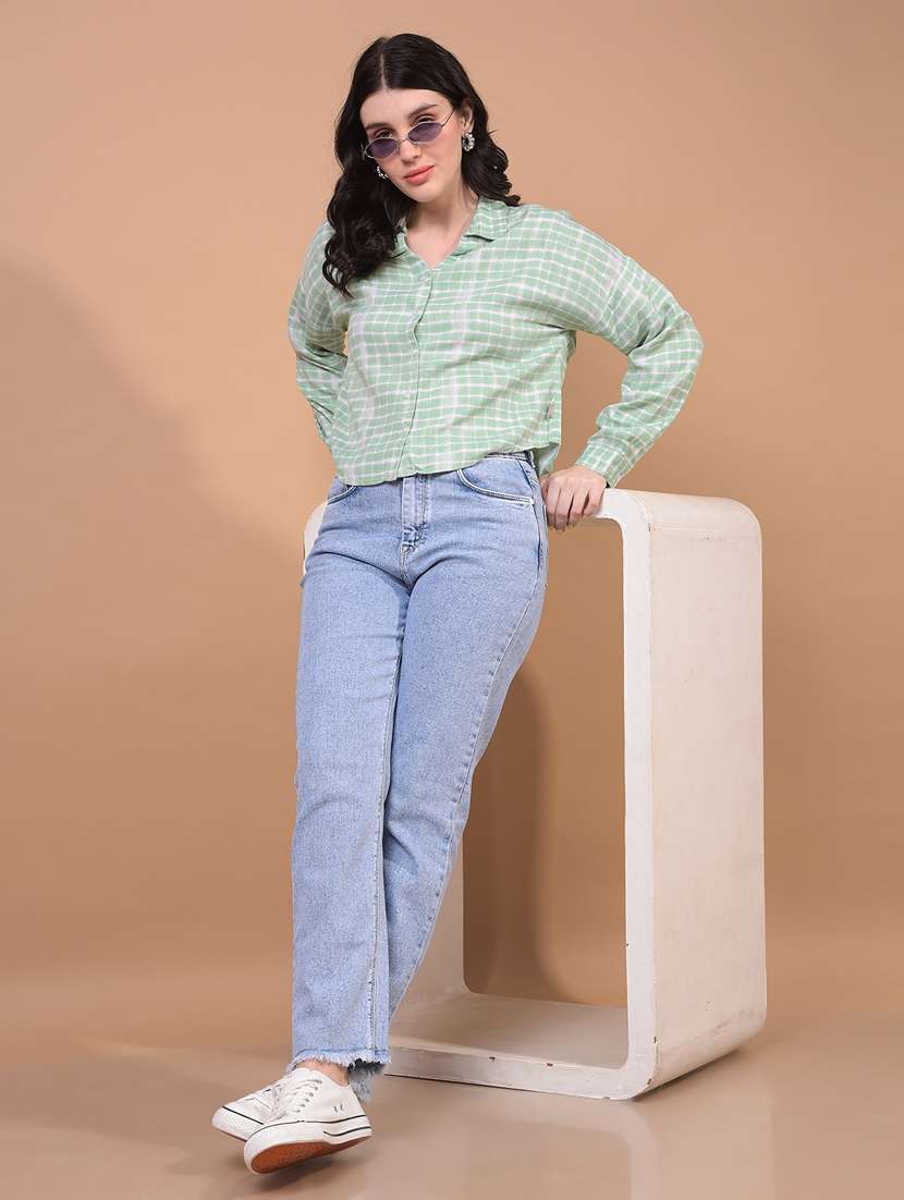 women tie & dye collared long sleeve crop shirt - 21934774 -  Standard Image - 4