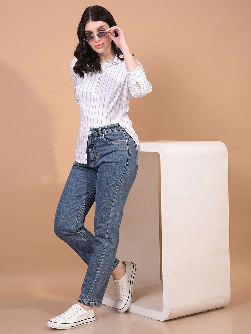 women striped collared regular shirt - 21934775 - Standard Image - 6