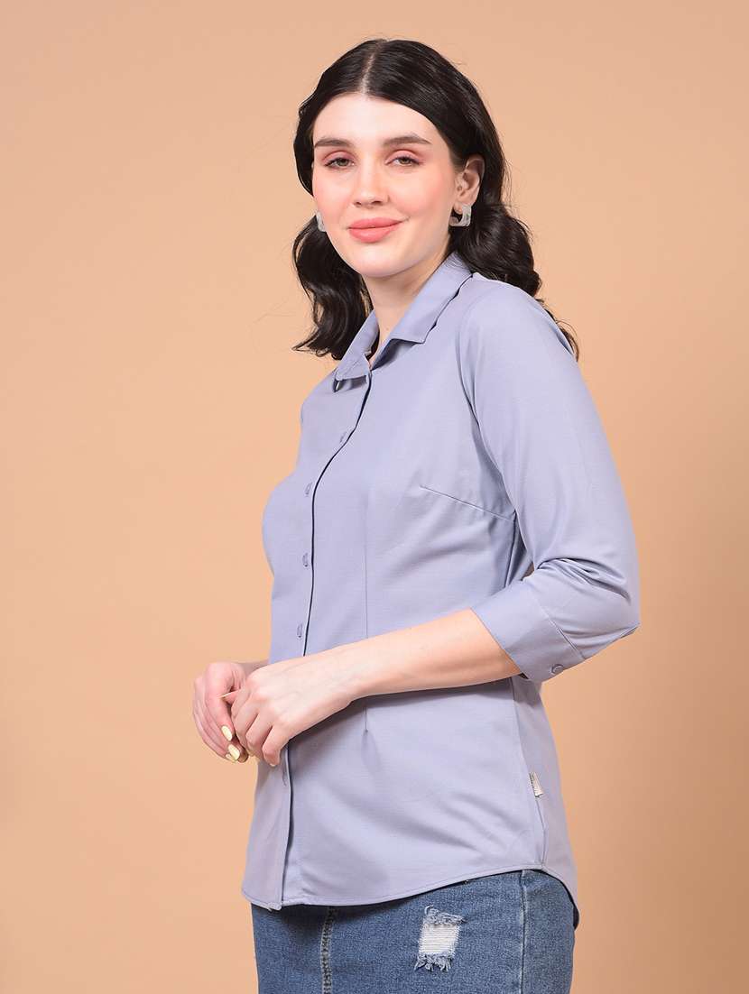 women solid collared regular shirt - 21934777 - Standard Image - 1