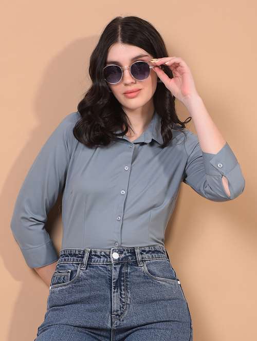 women solid collared regular shirt - 21934778 - Standard Image - 0