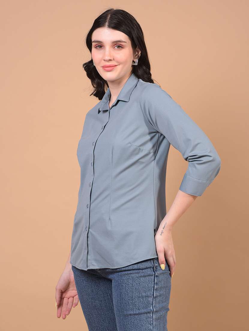 women solid collared regular shirt - 21934778 - Standard Image - 1