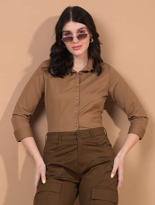 women solid collared regular shirt - 21934779 - Standard Image - 0