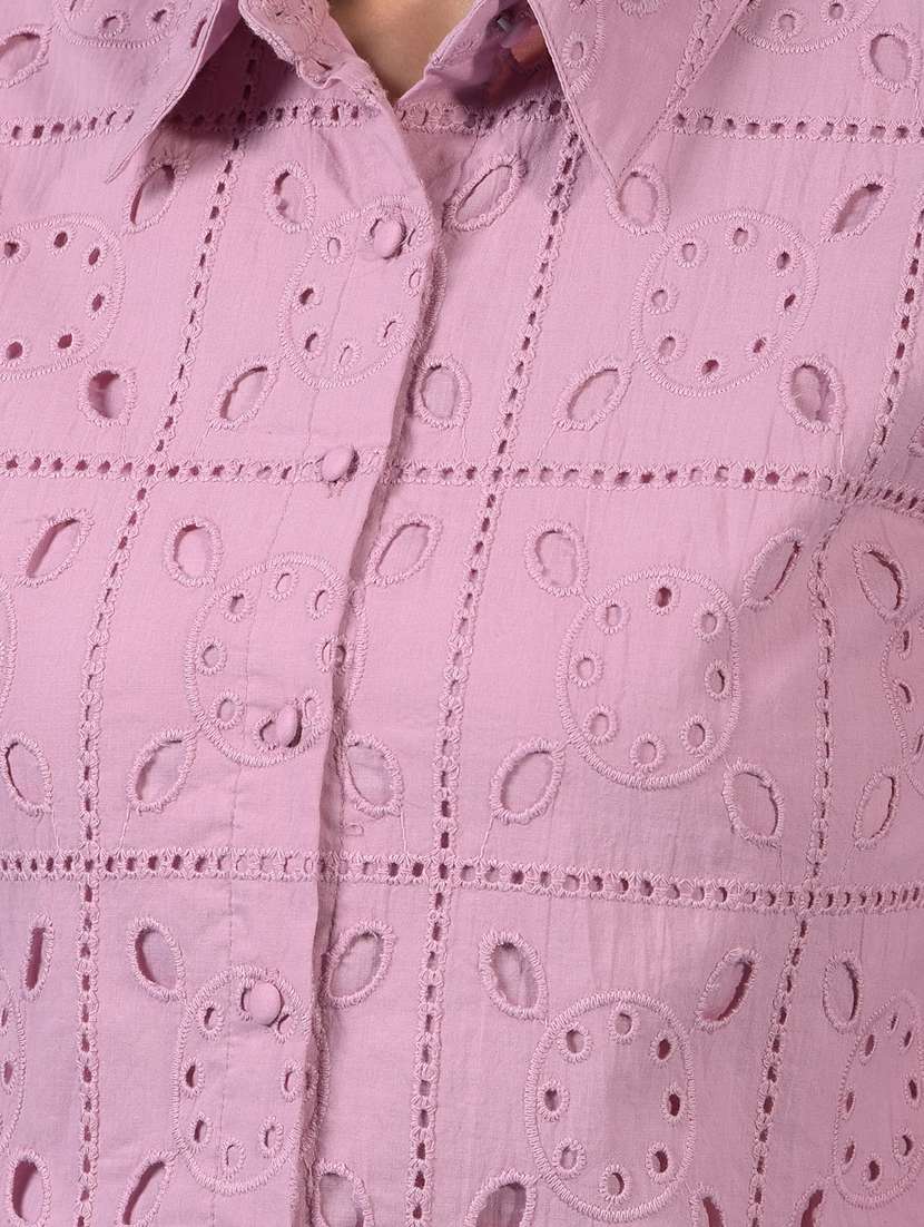 women collared schiffli crop shirt - 21934783 -  Standard Image - 6