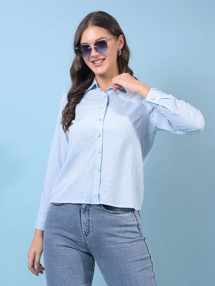 women embellsihed long sleeve regular shirt
