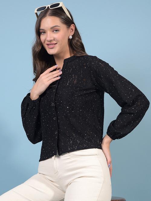 black nylon crop shirt - 21934789 - Standard Image - 0