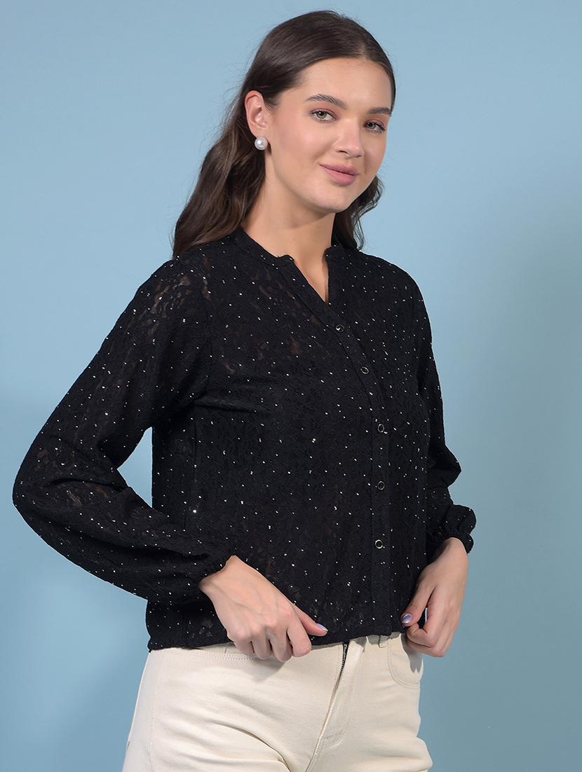 black nylon crop shirt - 21934789 - Standard Image - 1