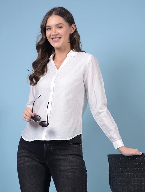 women solid collared long sleeve shirt - 21934794 - Standard Image - 0