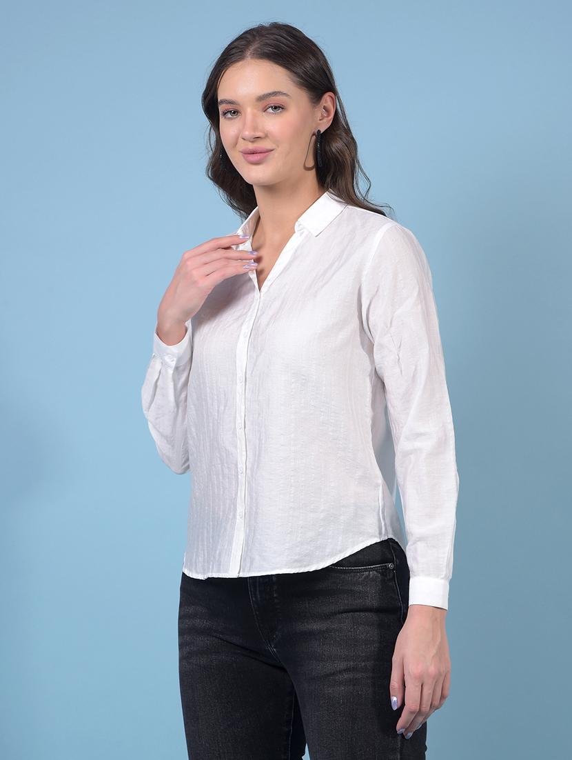 women solid collared long sleeve shirt - 21934794 - Standard Image - 1