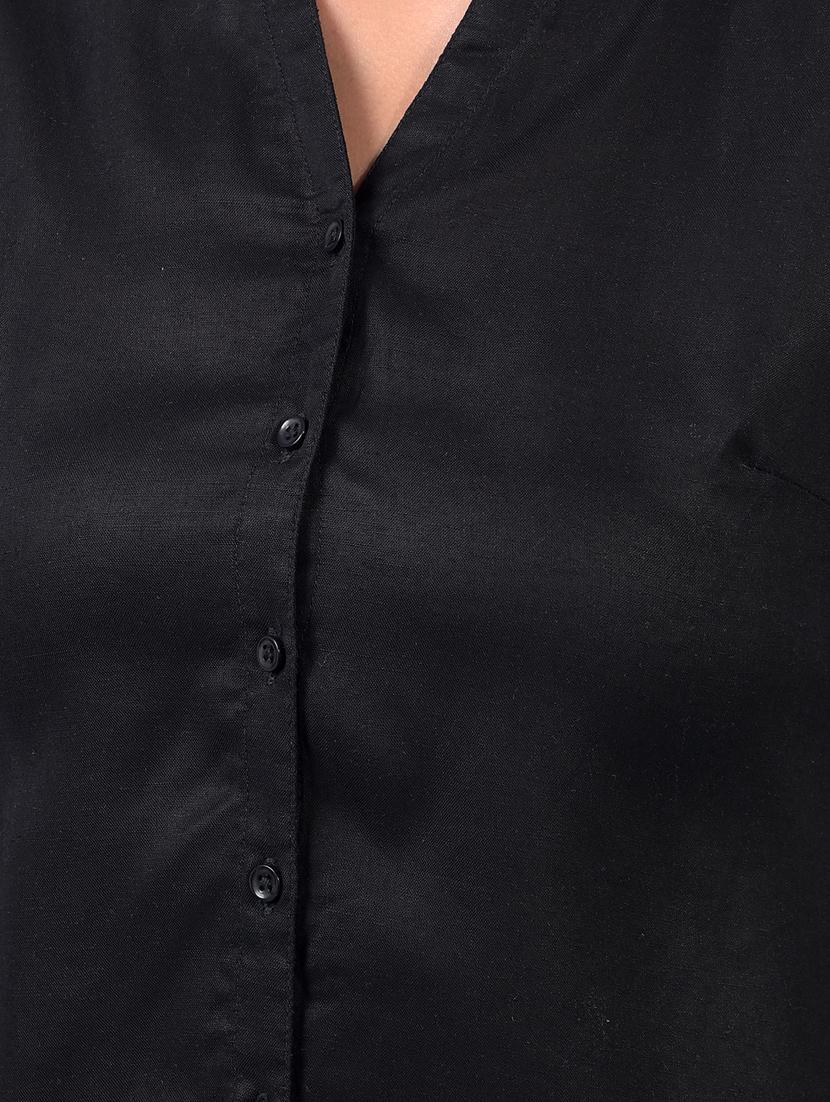 women black solid mandarin neck regular shirt - 21934798 - Standard Image - 6
