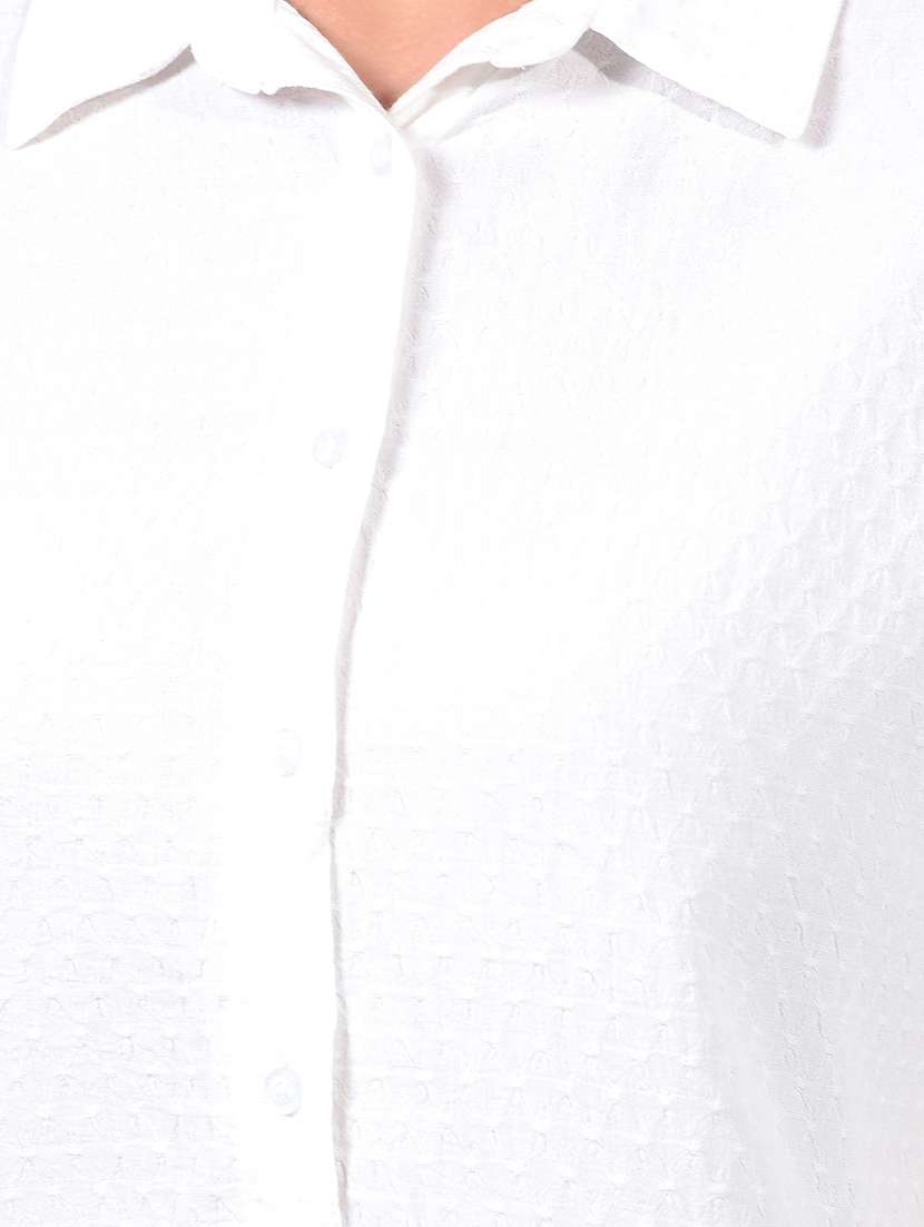 women solid collared puff sleeve crop shirt - 21934801 -  Standard Image - 6