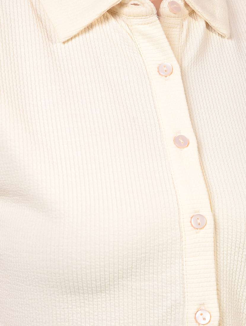 women solid collared short sleeve crop shirt - 21934804 - Standard Image - 6