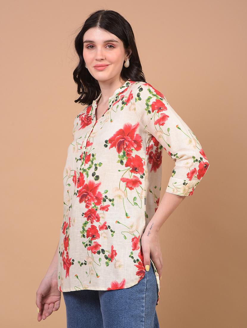 women floral print mandarin neck short kurti - 21934812 - Standard Image - 1