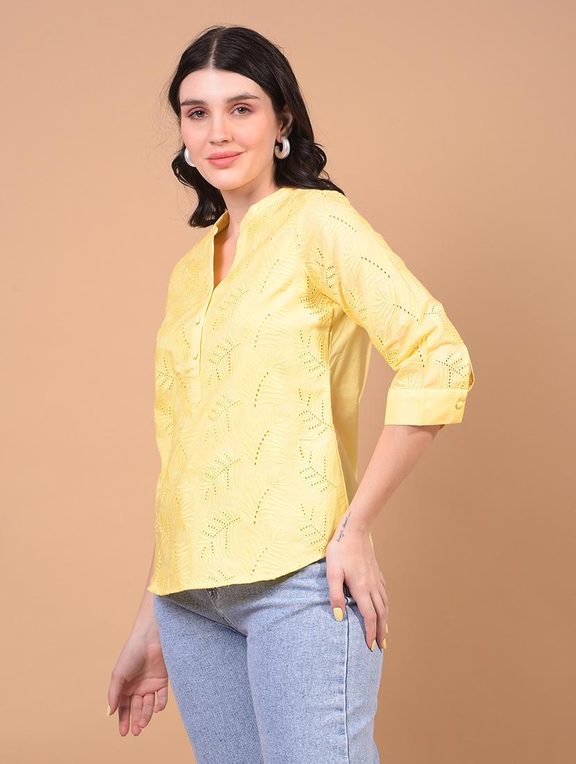 women embroidered mandarin neck regular top - 21934813 - Standard Image - 1