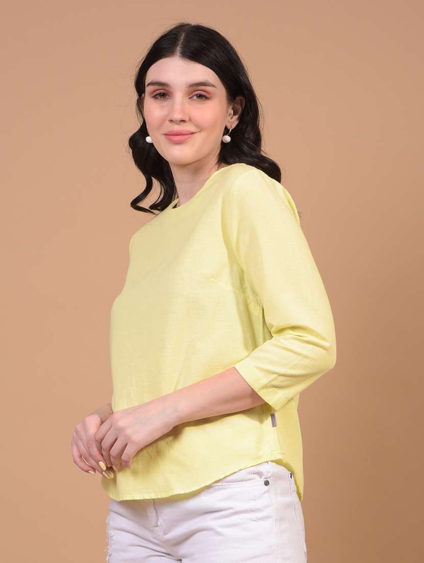 women solid three quarter sleeve regular top - 21934818 - Standard Image - 1