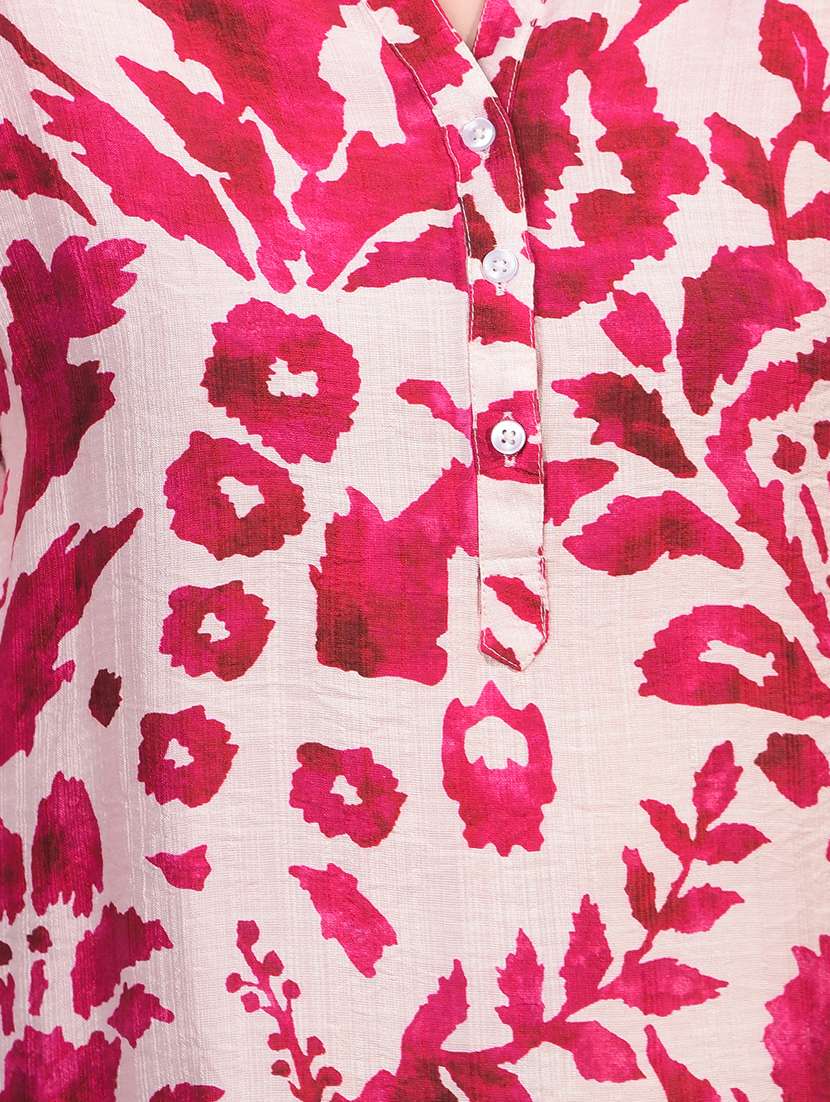 women printed mandarin neck high low kurti - 21934823 - Standard Image - 6