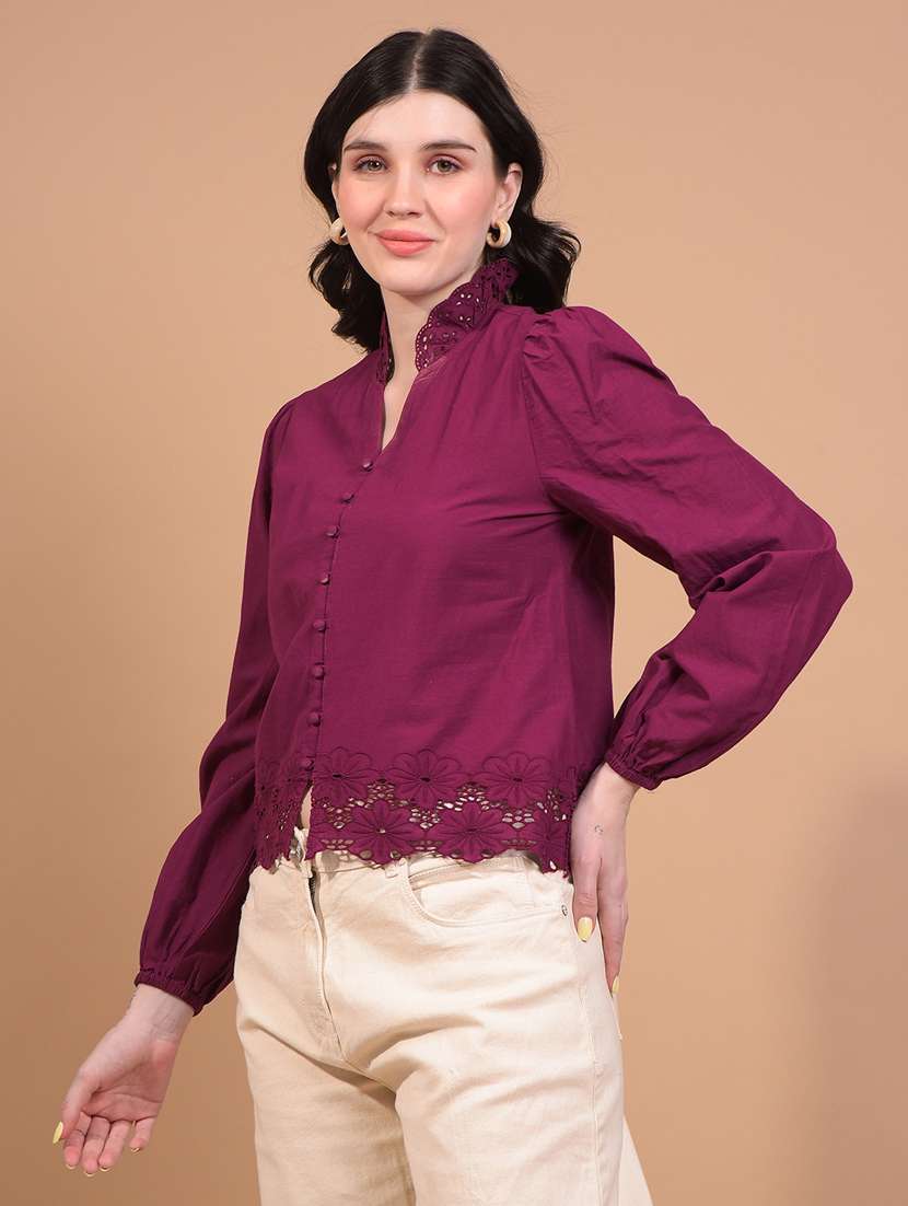 women lace detailed puff sleeve regular top - 21934824 -  Standard Image - 1