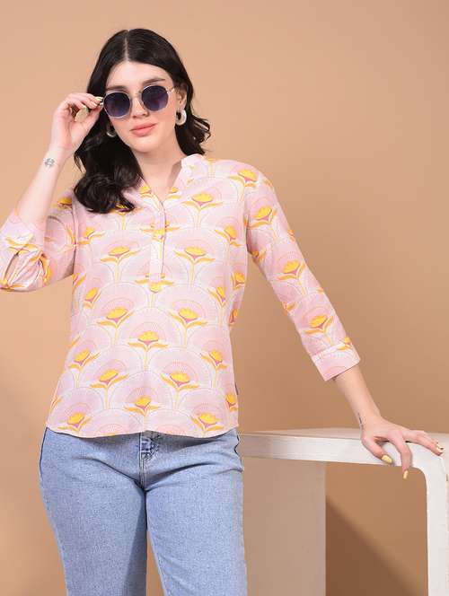 women printed three quarter sleeve regular top