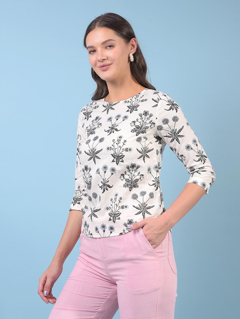 women printed three quarter sleeve regular top - 21934841 - Standard Image - 1
