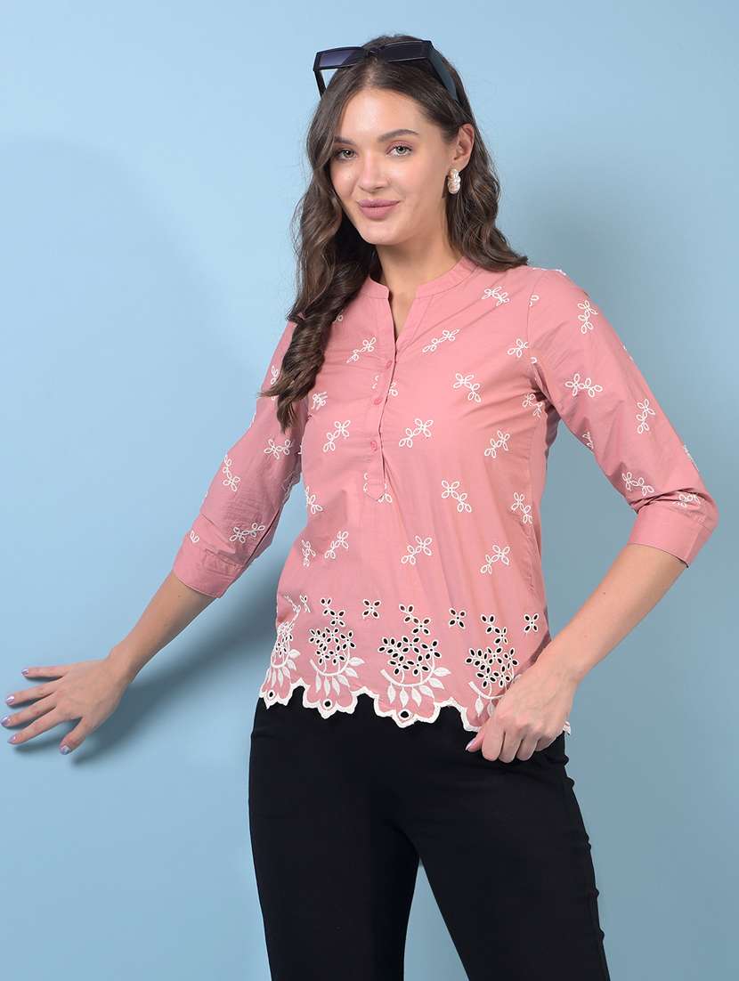 women embroidered three quarter sleeve regular top - 21934848 - Zoom Image - 0