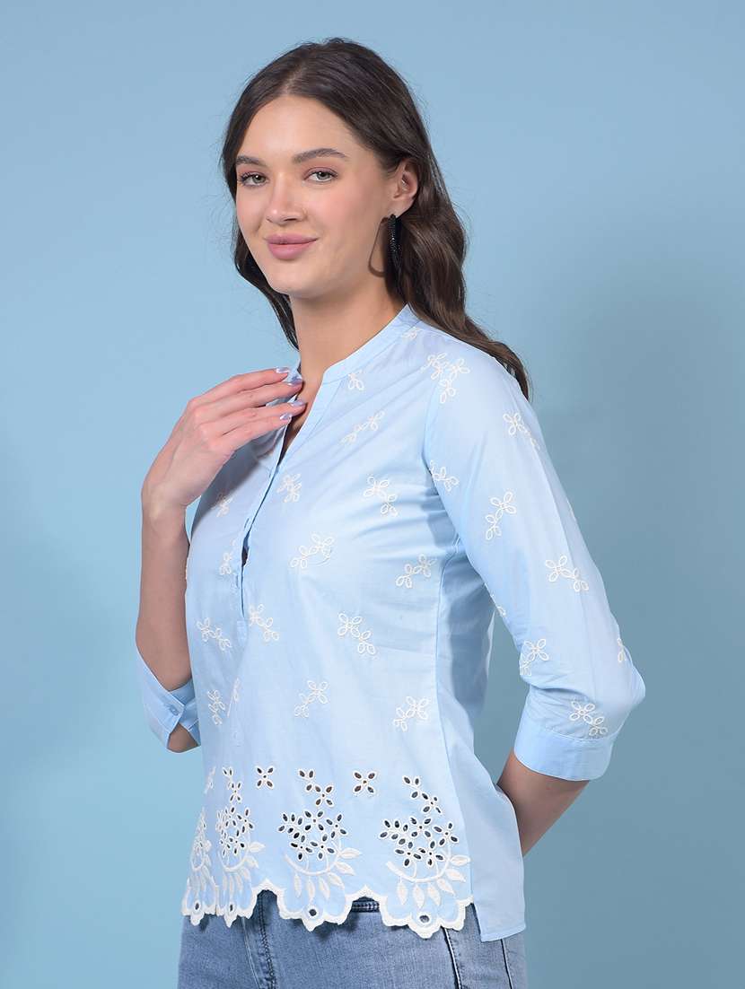 women embroidered three quarter sleeve regular top - 21934849 -  Standard Image - 1
