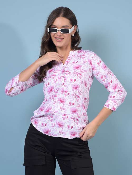 women floral print three quarter sleeve regular top - 21934851 -  Standard Image - 0