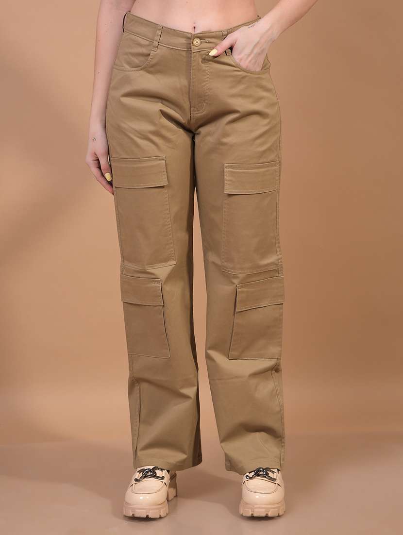 women solid mid rise cargo