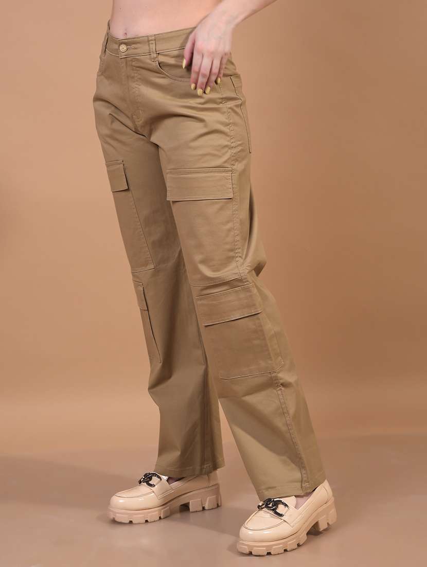 women solid mid rise cargo - 21934856 -  Standard Image - 1