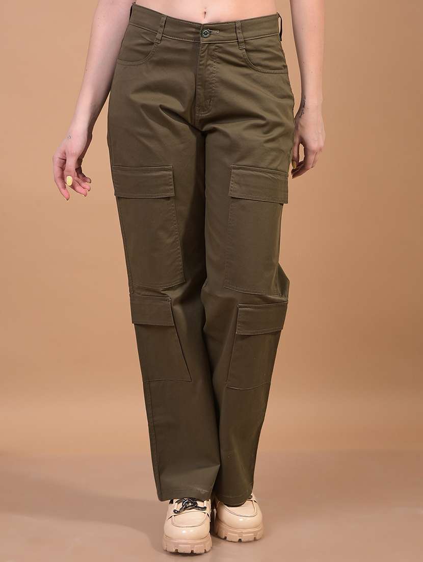 women solid mid rise cargo