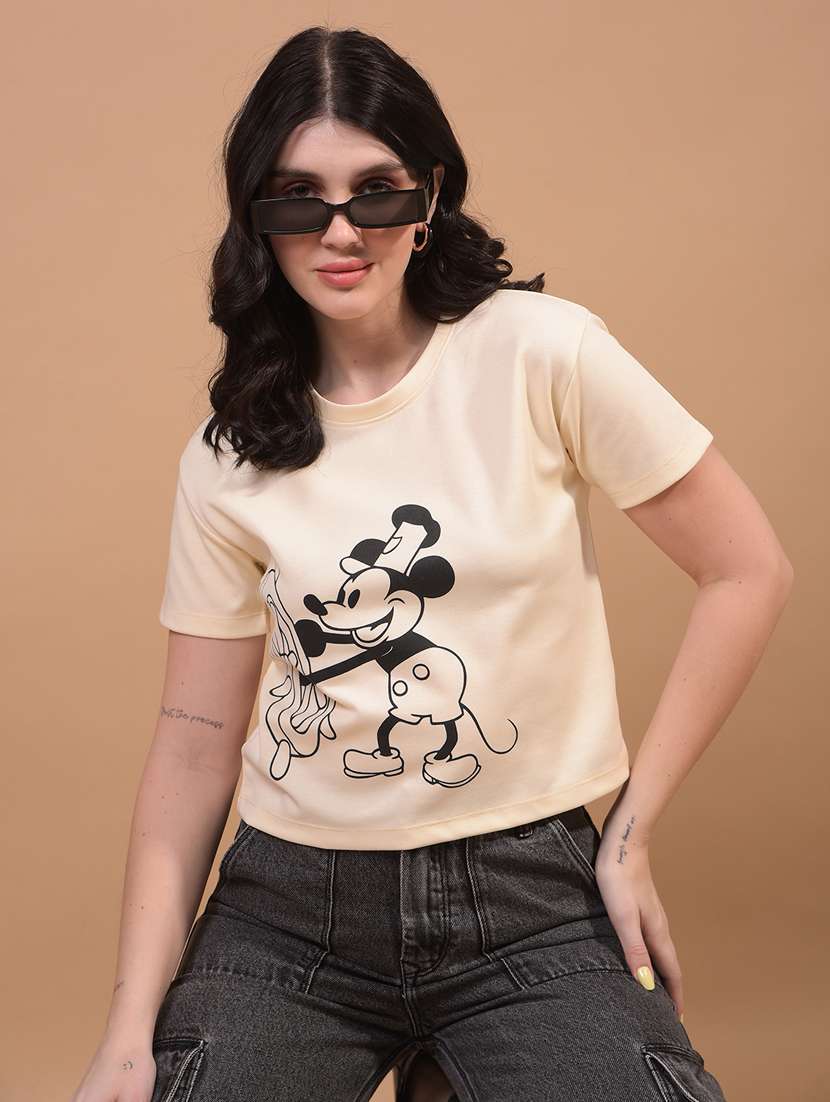 women printed short sleeve crop t-shirt