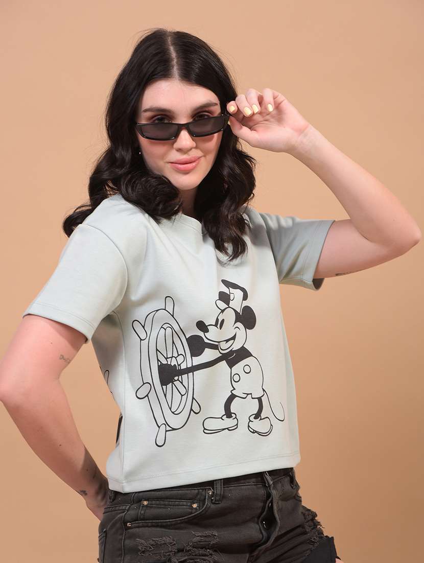 women printed short sleeve crop t-shirt