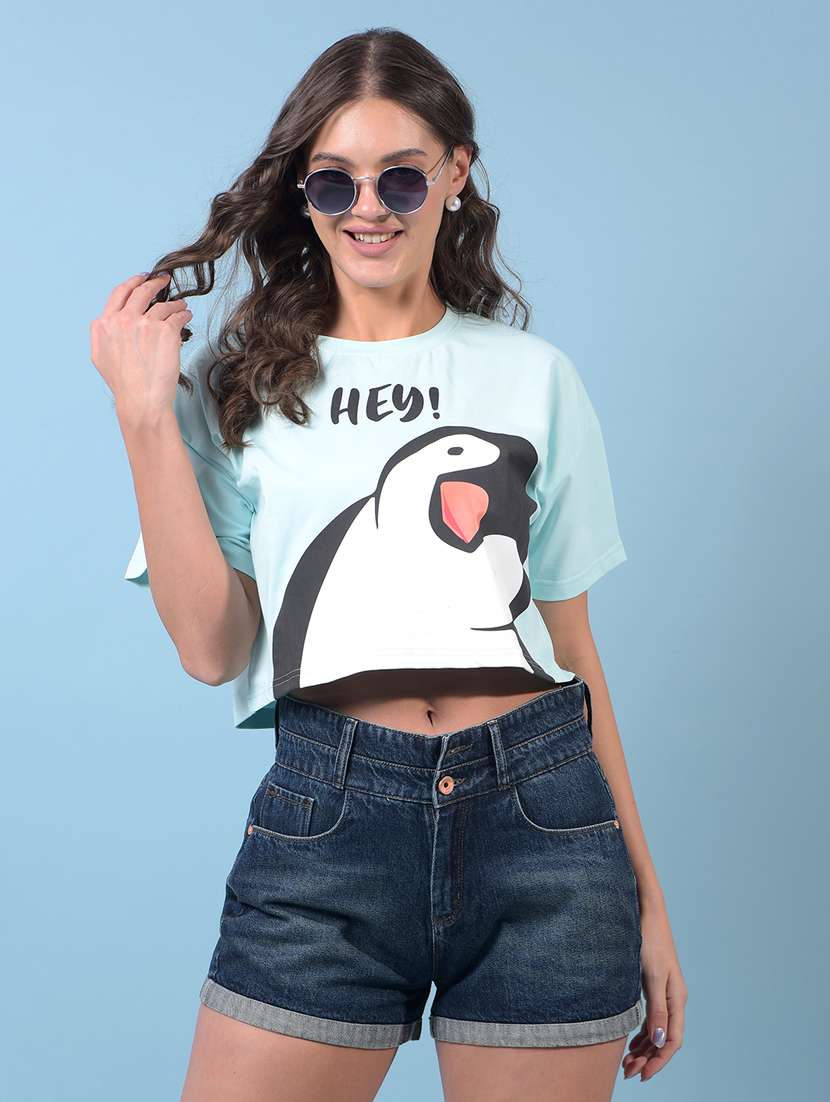 women printed short sleeve crop t-shirt