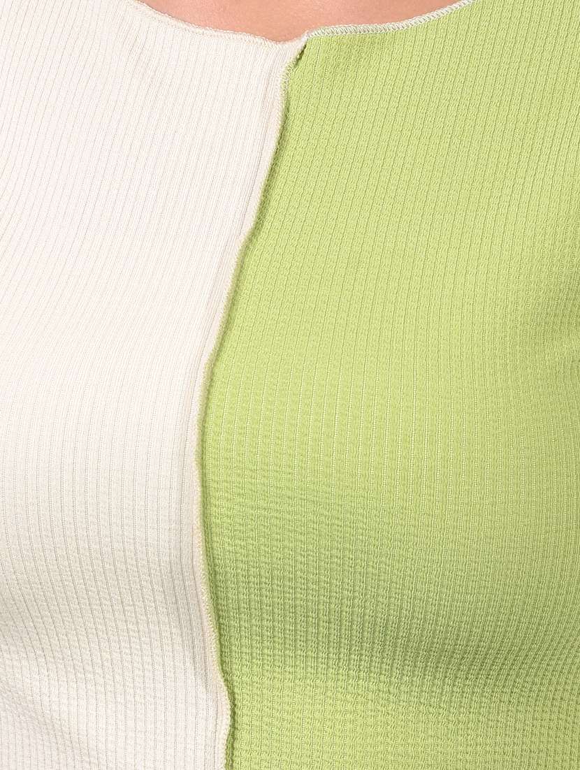 women green 7 white color blcoked crop top - 21934879 -  Standard Image - 6