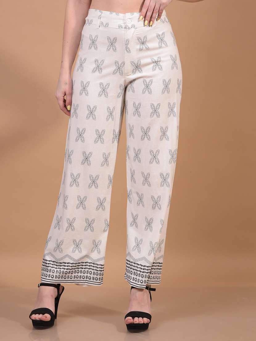 women printed high rise straight fit trouser