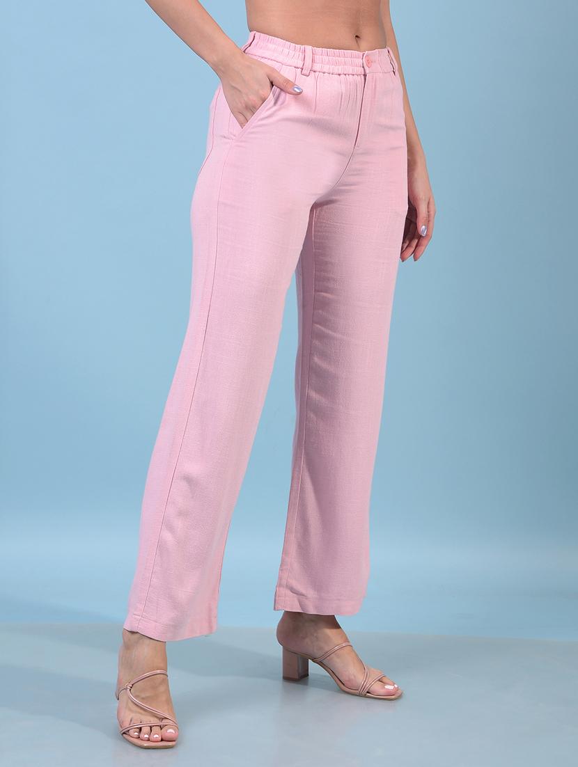 women solid mid rise straight fit trouser - 21934899 - Standard Image - 1