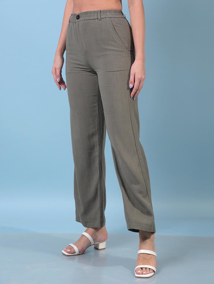 women solid mid rise straight trouser - 21934900 - Standard Image - 1
