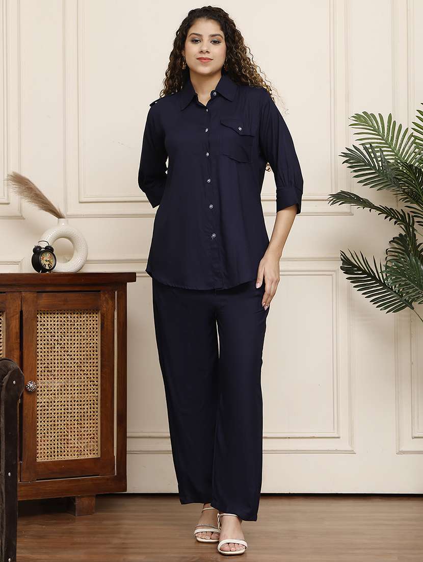 women solid shirt and trouser co-ord set - 21934958 -  Standard Image - 1