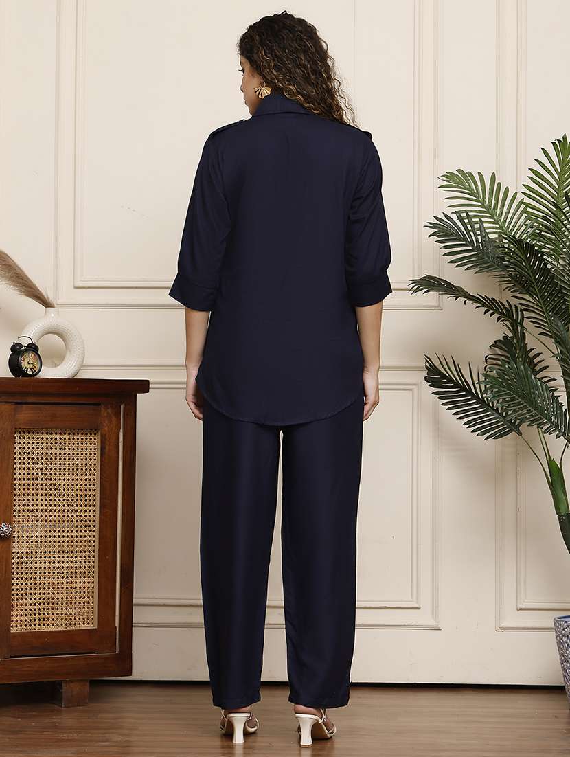women solid shirt and trouser co-ord set - 21934958 -  Standard Image - 4