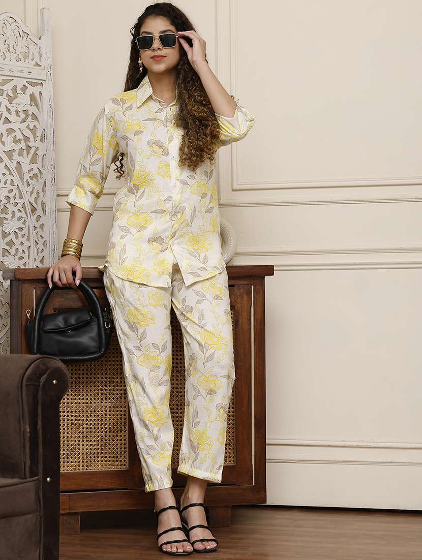 women solid shirt and trouser co-ord set