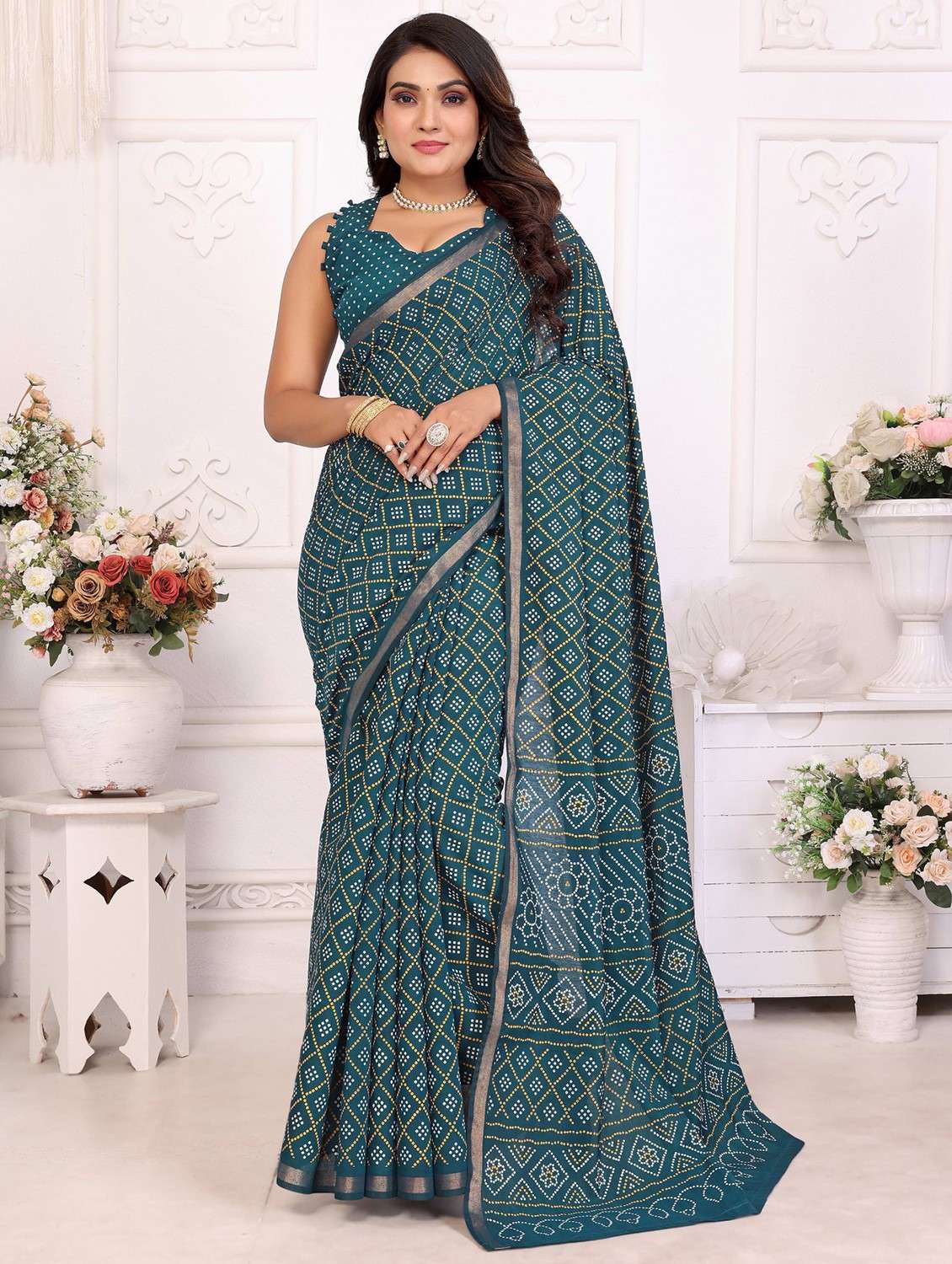 women bandhani printed saree with blouse - 21934970 -  Standard Image - 1