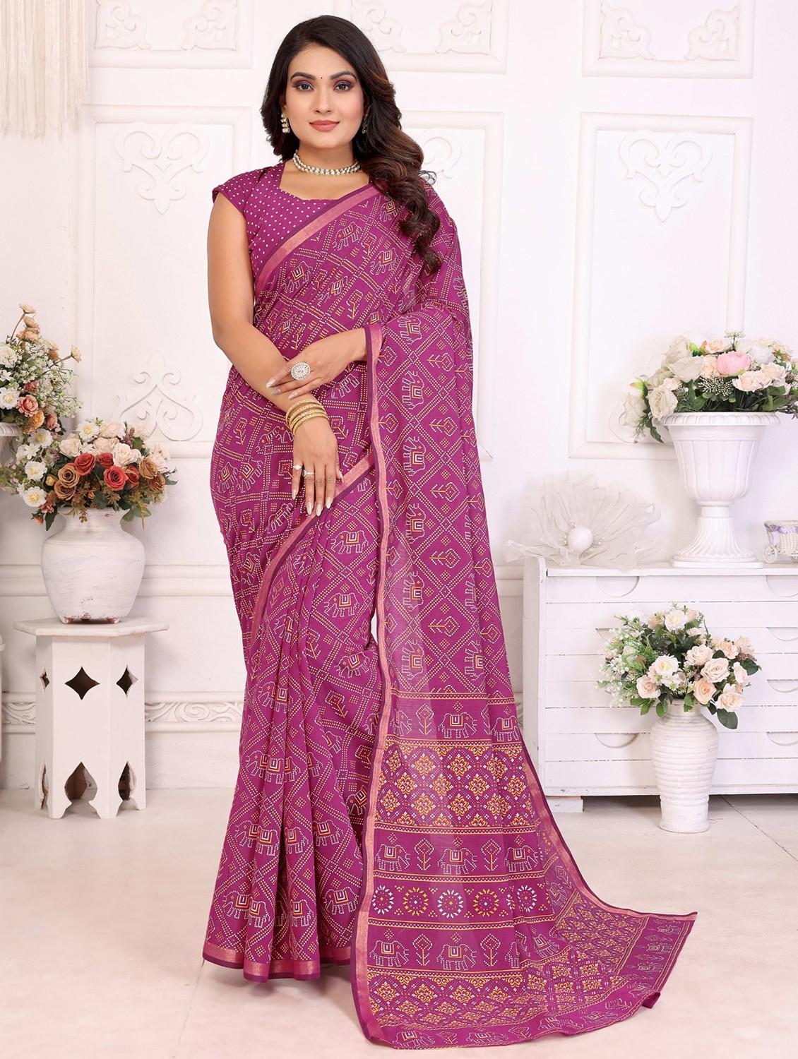 women bandhani printed saree with blouse - 21934979 -  Standard Image - 1