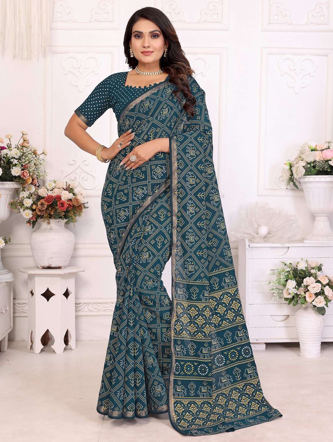 women bandhani printed saree with blouse - 21934982 -  Standard Image - 1