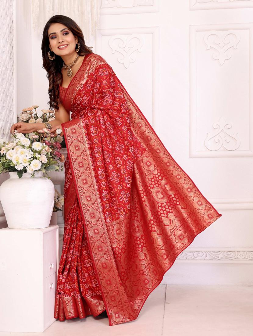 women bandhani bordered saree with blouse - 21935054 -  Standard Image - 1