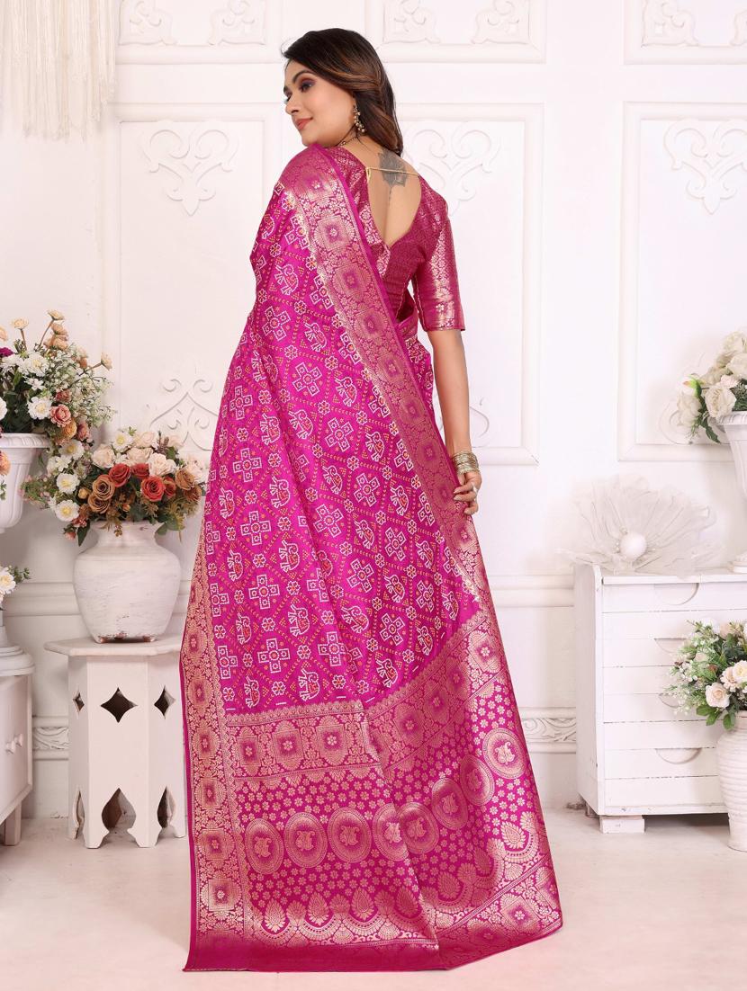 women bandhani bordered saree with blouse - 21935055 - Standard Image - 1