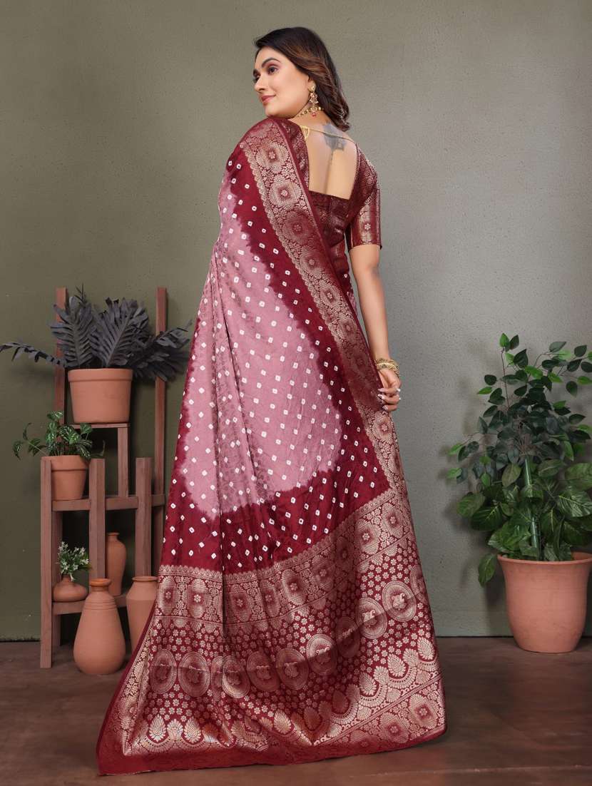 women bandhani bordered saree with blouse - 21935069 -  Standard Image - 1