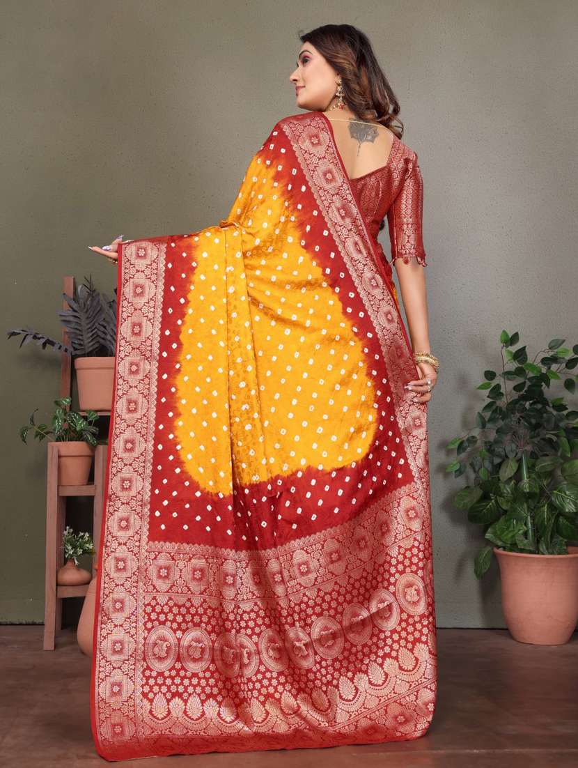 women bandhani bordered saree with blouse - 21935072 -  Standard Image - 1