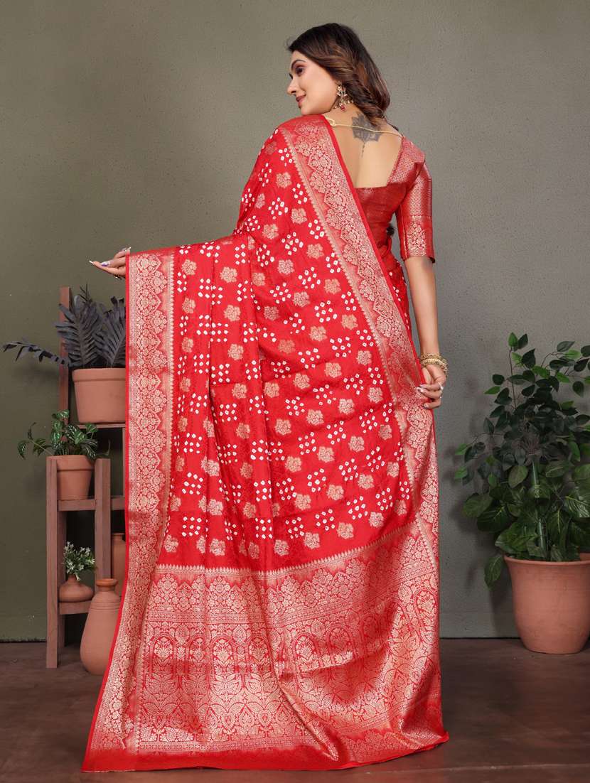 women bandhani bordered saree with blouse - 21935077 -  Standard Image - 1