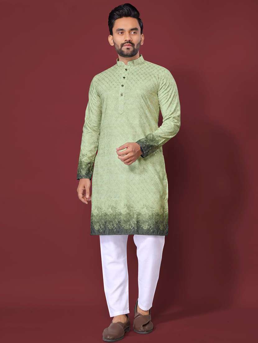 men embroidered mandarin neck long kurta - 21935091 -  Standard Image - 1