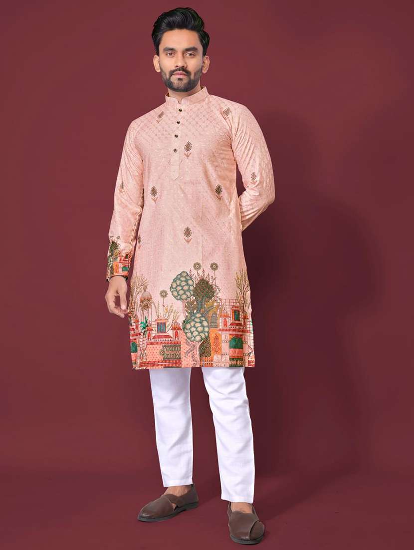 men embroidered mandarin neck long kurta - 21935092 -  Standard Image - 1